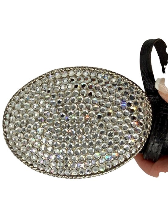 Vintage Rhinestone/Crystal Belt with Crocodile Embossed leather Brown main image 6